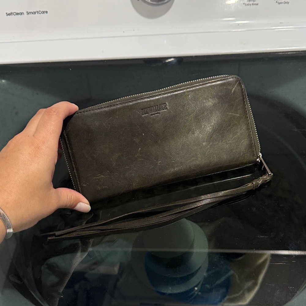 MZ Wallace Dark green Leather Wallet w/ orange and Tan interior